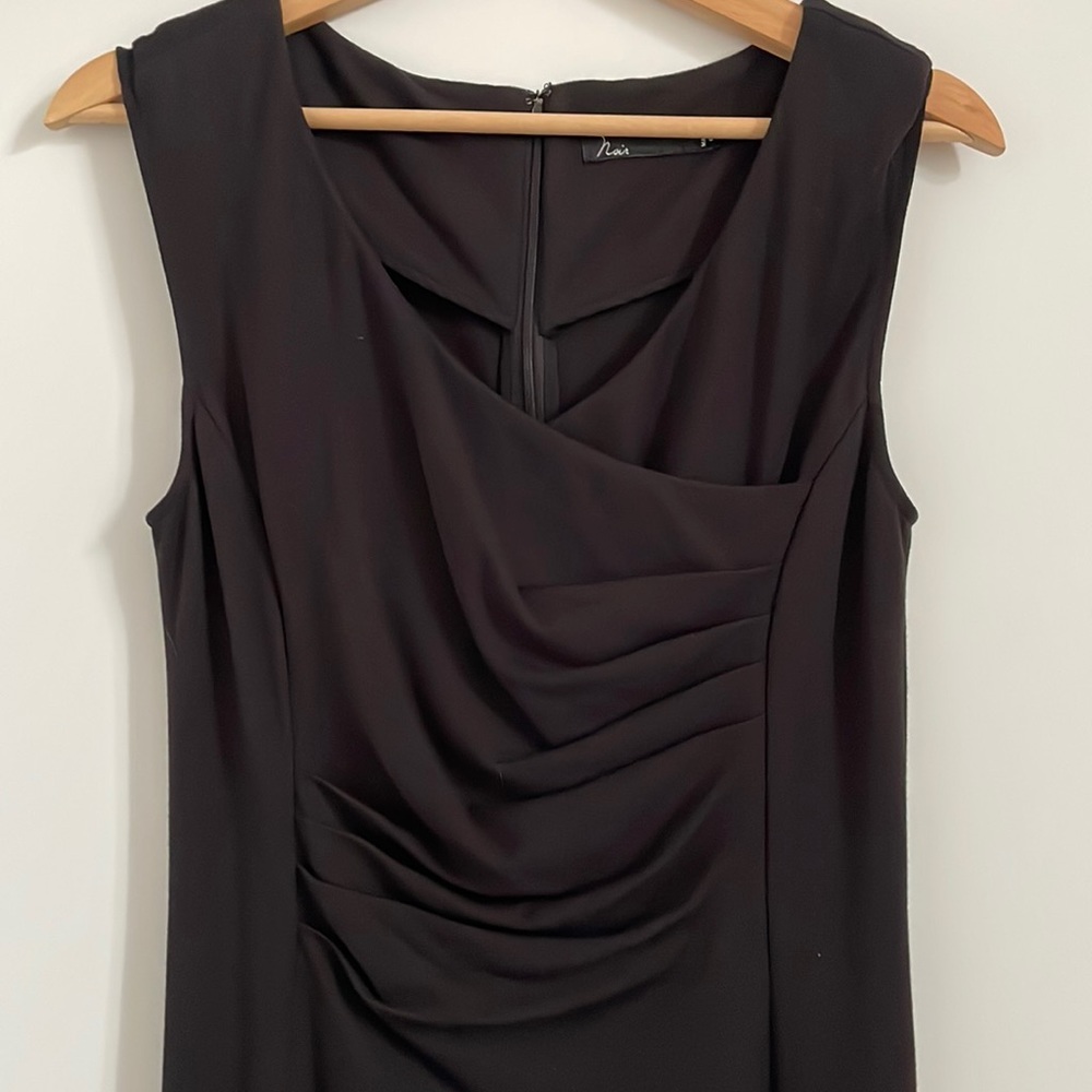 Noir Soft Black Sleeveless Sheath Dress with Ruched Bust